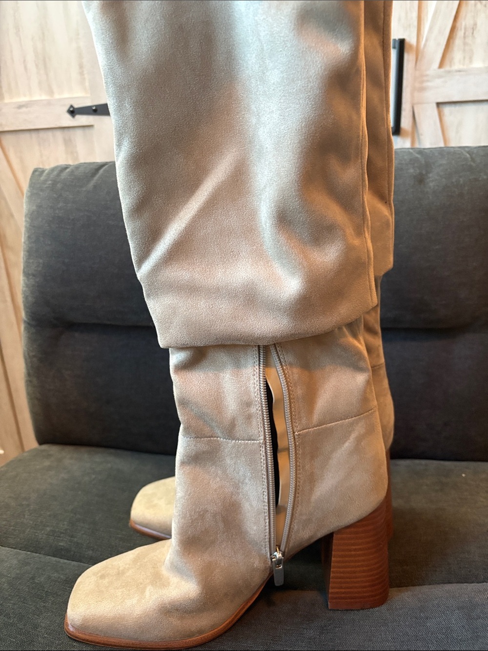 Nine West Beige Suede Knee-High Slouch Boots - Picture 4 of 5